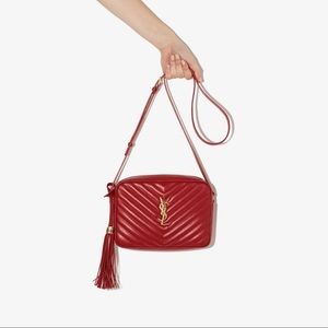 YSL Red Lou Camera Bag in Quilted Leather